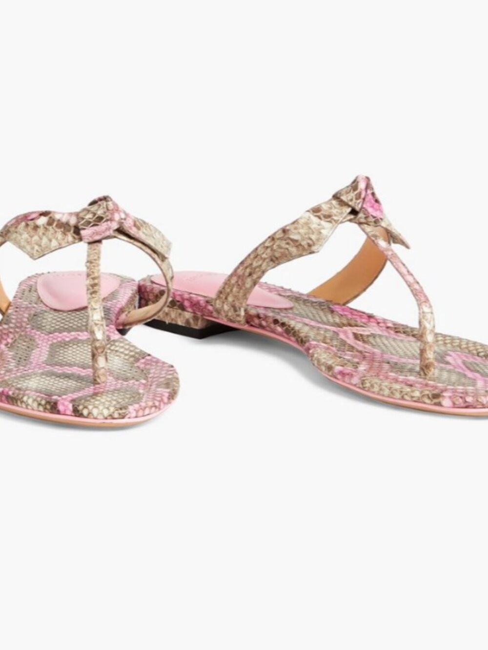 Alexandre Birman Pink Clarita python thong sandals with knotted bow detail, sz37